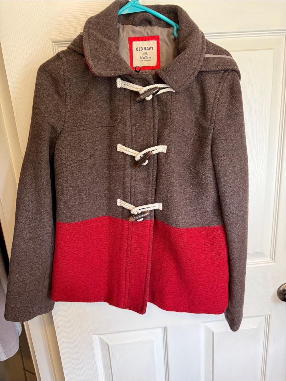 Old Navy Brown and Red Toggle Pea Coat